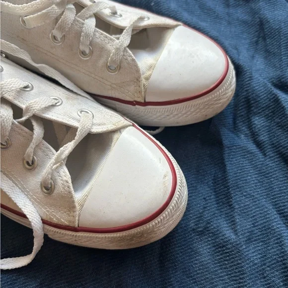 Converse White Canvas Low Top Sneakers with Red Stripe - Picture 3 of 4